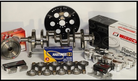 383 STROKER ASSEMBLY SCAT CRANK 5.7 RODS WISECO +4cc DOME 040 PISTONS 2PC RMS